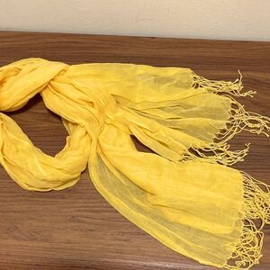 Scarf/Wrap Made From 100 Crinkled Cotton with Fringe on the Ends. Bright Yellow.